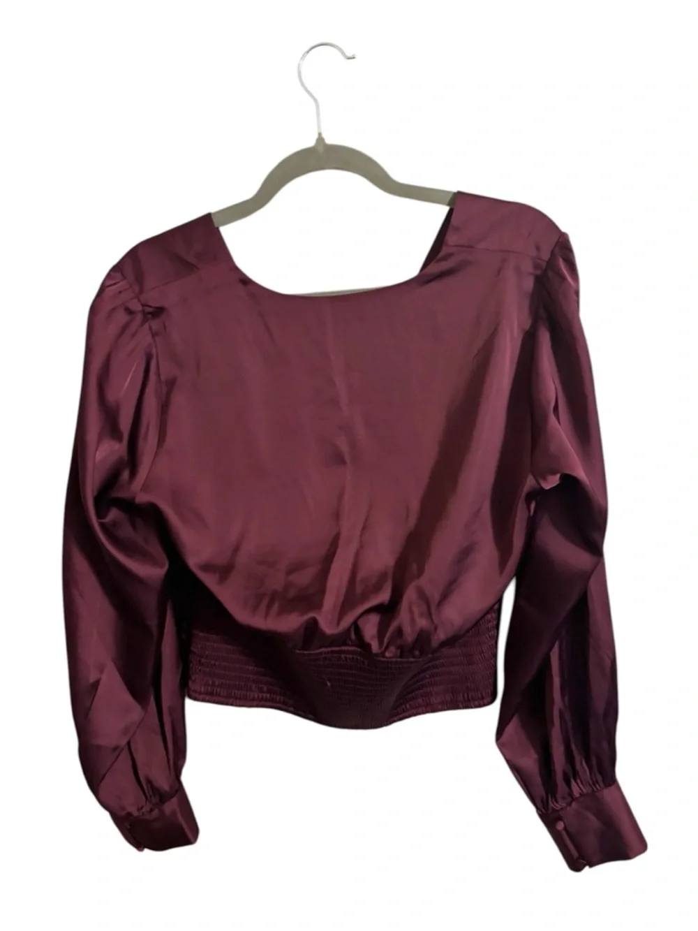 Abercrombie & Fitch Plum Satin Puff Sleeve Top Large‎